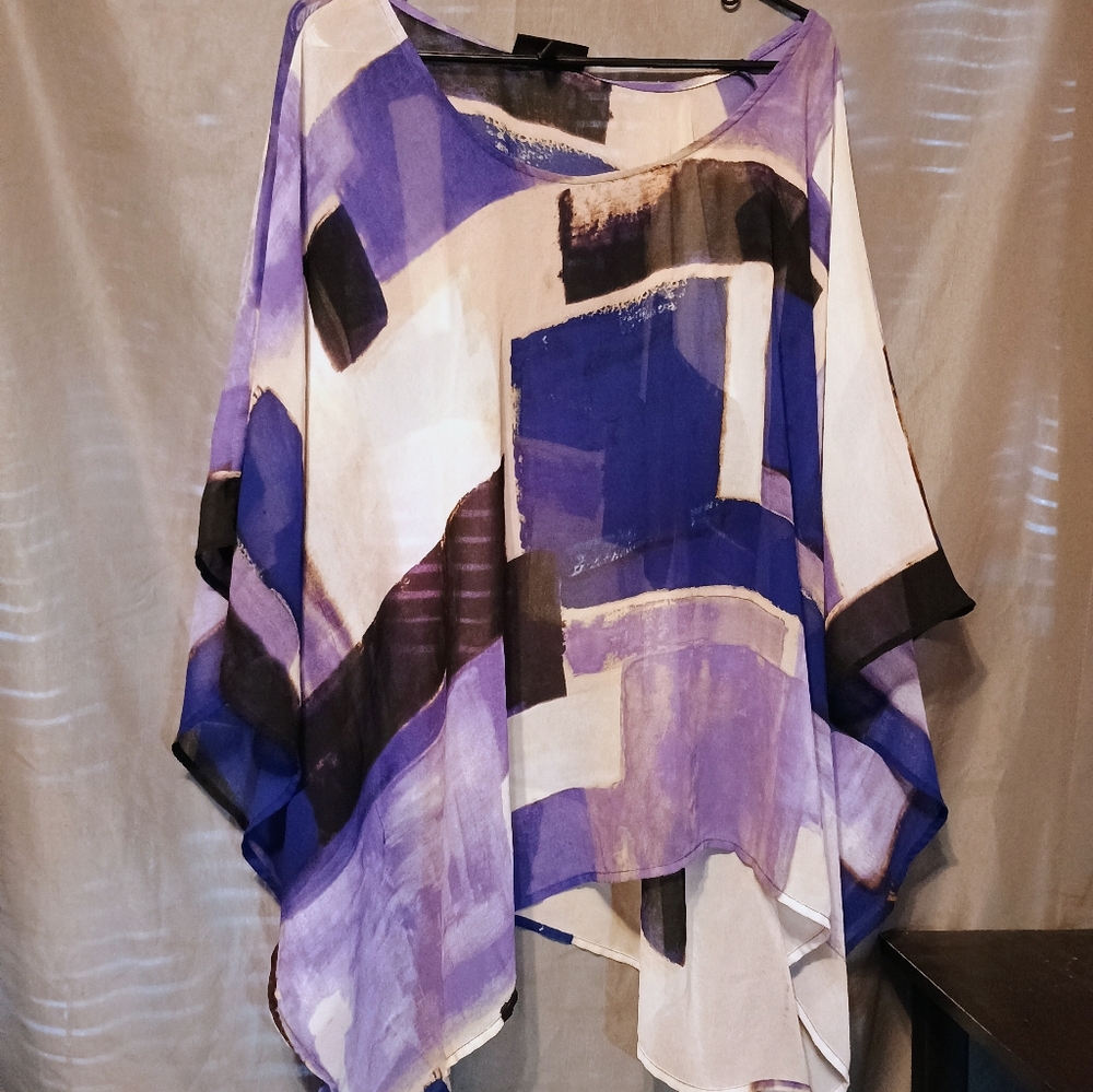 Lane Bryant Plus Size Astract Purple and Black Women's Sheer Wrap